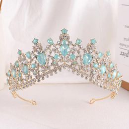 Hair Clips Luxury Green Pink Opal Crystal Bridal Tiaras Crown Baroque Jelly Rhinestone Pageant Diadem Bride Headbands Wedding Jewelry