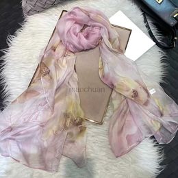 Sarongs BYSIFA Chinese Style Pink Coffee Silk Scarf Winter Womens 100% Silk Long Scarf Wrapped with Foulard Spring/Summer Beach Shawl 240325