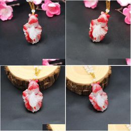 Pendant Necklaces Pendants Natural Red White Jade Goldfish Necklace Chinese Handcarved Jadeite Charm Jewellery Fashion Amet Men Women Lu Ottd5