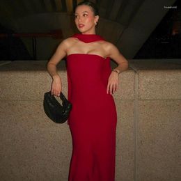 Casual Dresses Red Strapless Backless Maxi Dress Elegant Mermaid Long Party Gown Luxurious Evening 2024