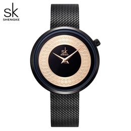 Shengke Dress Female Watch Women Metal Mesh Fashion Clock Vintage Design Ladies Watch Luxury Brand Classical Bayan Kol Saati271u