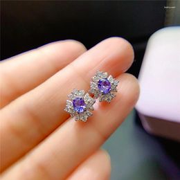 Stud Earrings Natural Tanzanite Woman Blue Gem Exquisite Genuine S925 Sterling Silver Jewelry With Certificate