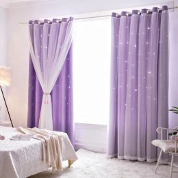 Curtains Free Customization Kids Curtain HollowOut Stars Window Curtain Double Layer Sheer Blackout Curtains for Girls Bedroom Kids Room