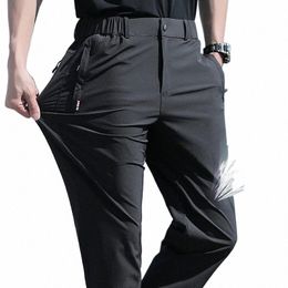 men's Summer Cargo Pants Big Size Ice Silk Stretch Breathable Straight Leg Pants Quick Dry Elastic Lightweight Lg Trousers n5tF#