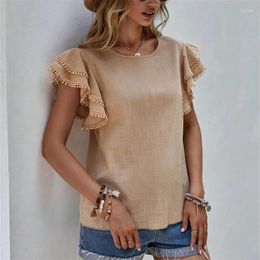Women's Blouses Women Multi-layered Ruffle Patchwork Sleeve Shirt Sweet Style Casual Loose Blouse Female Summer Solid Colour O Neck Pullover