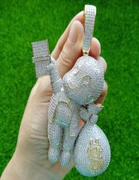 Large Size High Quality Brass CZ stones Cartoon Money Bag pendant Hip hop Necklace Jewellery Bling Bling Iced Out CN044B Y12204634000