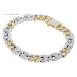 Men's Iced Out Cuban Chain Bracelet, 14K Gold Plated Real Moissanite Diamond Bracelet