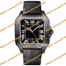 High quality Asian automatic watch 39 8mm men's watch black Roman dial black leather strap sapphire glass folding buckle cale243k