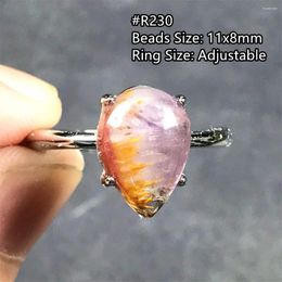 Cluster Rings Natural Auralite 23 Quartz Ring For Women Men Cacoxenite Red Purple Crystal Silver Rutilated Beads Adjustable Jewellery AAAAA