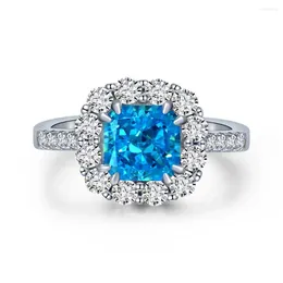 Cluster Rings Shipei Jewellery 2024 1.5ct Sea Blue High Carbon Diamond Ring From Europe And America 7 Cut 925 Silver Open