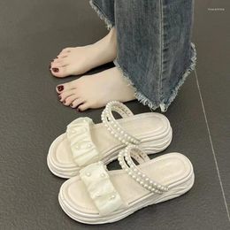 Slippers Net Red Wearing Outside Ins Fashion 2024 Summer Pearl Fairy Style Two Wear Thick Sole Small Fragrant Sandals