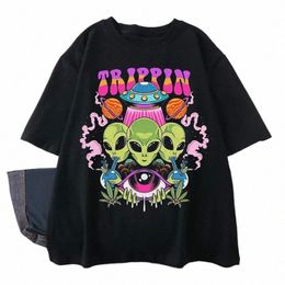 harajuku Gothic Women T Shirt Alien Print Short Sleeve Tops Tees Fi Oversized T Shirt Women Clothing Female T-shirts e4bJ#