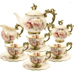 Teaware Sets 15 Pieces Of Porcelain Tea Set Floral Vintage Chinese Coffee Large Teacup Cup Ceremony Kitchen Dining Bar Home
