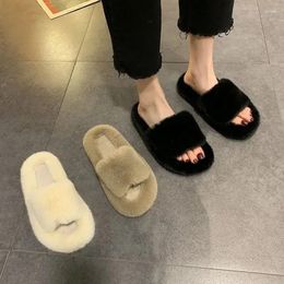 Slippers Casual Fluffy Women Cozy Plush Home Furry Open Toe House Shoes Indoor Outdoor Slide Slipper(2.5cm Thick)