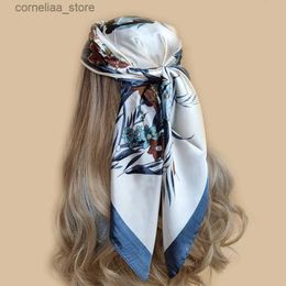 Bandanas Durag Luxury Brand Silk Satin Square Scarf Women Hijab Bandana Muslim Headscarves Shawl Wrap Ladies Headband Neckerchief Foulard 90cm Y240325