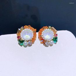 Stud Earrings Luxury Colourful Crystal Resin Round For Women Gold Plated Handmade Beaded Jewellery