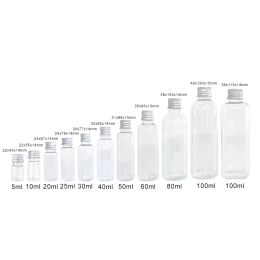 Jars 100Pcs Clear Plastic Bottles Travel Kit Refillable PET 5ml to 100ml Portable Jars With Aluminium Screw Cap Leakage Proof Healthy