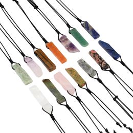 Pendant Necklaces Woven Adjatable Black Rope Irregar Rec Strip Stone Healing Crystal Quartz Pillar Necklace Jewelry Women Men Drop Del Otlrl