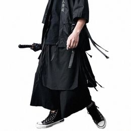 arens Techwear Wide Leg Pants Punk Gothic Black Trousers Male Goth Cott Linens Summer Japanese Style Streetwear Hip Hop G7Il#