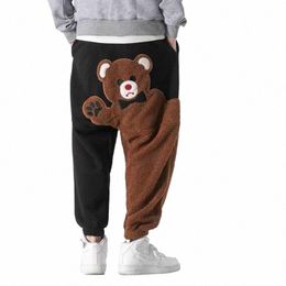 new Thickened And Handsome Carto Bear Embroidery Design Leggings For Men And Women In Autumn And Winter Sports Casual Pants 13Z6#
