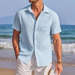 Men's Casual Shirts Short-sleeved Men Shirt Solid Colour Stylish Summer With Turn-down Collar Short Sleeves Chest For Business
