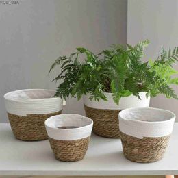 Planters Pots Large Straw Flowerpots Flower Baskets Potted Plants Seaweed Weaving Handmade Crafts Floor Indoor Weaving Baskets FU 240325