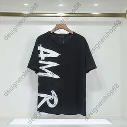 Tik Tok Influencer Same Designer Brand Pure Cotton 2024 Summer Tide Brand AM Large Letter Loose Black And White Mens And Womens Short Sleeve T-shirts