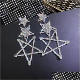 Dingle ljuskronorörhängen tre pentagram kristall droppe för kvinnor bijoux glänsande strass uttalande smycken gåvor leverans othvq