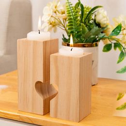 Candle Holders 2 Pcs Heart Shaped Holder Anniversary Gift Stand Love Wedding Decor Tea Light Candlestick Pine Wood