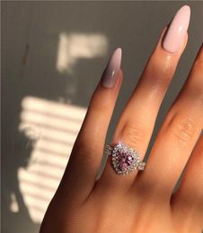 Modyle Fashion Silver Colour Pink Crystal Heart Wedding Rings for Women Luxury Elegant Zircon Engagement Rings Jewellery Gifts Q07085793486