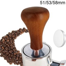 Tools Coffee Tamper 51mm/53mm/58mm Powder Hammer Wooden Handle Tampers Flat Mat Coffeeware Accessories