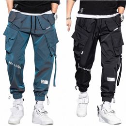 2023 calças de carga masculina fi hip hop multi-bolso calças na moda streetwear sólido moletom pantales casuales para hombre a9cw #