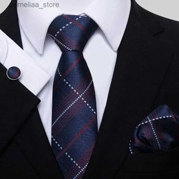 Neck Ties Neck Ties Luxury Top grade Tie For Men Birthday Present Tie Hanky Cufflink Set Tie Necktie Dark Blue hombre Printed Fathers Day Y240325