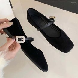 Casual Shoes 2024 Square Toe Ballerinas Flats Women's Ballet Dance Velvet Mary Janes Loafers Ladies Flat Buckle Espadrilles