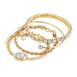 Link Bracelets Personality Statement Jewelry Layered Rhinestone Set For Women Adjustable Open Stackable Girls