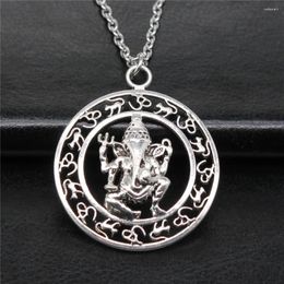 Pendant Necklaces Vintage Antique Silver Color 38x38mm Elephant God Om Necklace For Women Men Long Chain Jewelry Accessories