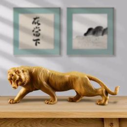 Sculptures Wood Carving Animal Tiger Small Statue Solid Wood Art Carving Domineering Home Room office Decoration Desktop Artwork