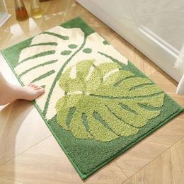 Bath Mats Plant Leaf Print Mat Flocking Hygroscopic For Bathroom Bedroom Doormat Non Slip Absorbent Rug Kitchen Floor