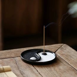 Burners Taiji Yin Yang Round Shape Incense Burner for Incense Sticks Ceramic Teatoom Ornaments Living Room Decor Line Incense Base