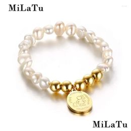 Charm Bracelets Freshwater Pearl Mom Bangle For Women Gold-Color Stainless Steel Gift Jewellery Mother B350 Drop Delivery Otuac