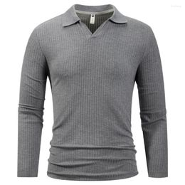 Men's T Shirts Cotton Long Sleeve T-Shirts Men T-shirt High Quality Slim V-neck Stripe Shirt Autumn Winter Male Top Tees