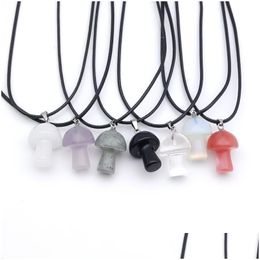 Pendant Necklaces 20Mm Mushroom Statue Glass Stone Carving Reiki Healing Polishing Rope Necklace For Women Jewellery Wholesale Drop Deli Otm7N