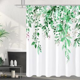 Curtains Greenery Leaf Bathroom Curtain Vine Flower Shower Curtain Modern Nordic Minimalist Polyester Home Decor Bathroom Curtain Hooks