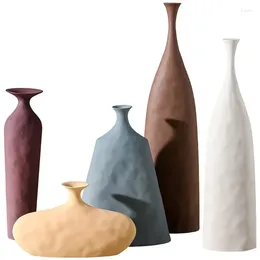 Vases Ceramic Flower Figurines Nordic Cylinder Pots Home Living Room Decoration Hogar Handicraft Modern Ornaments