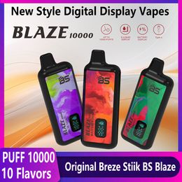 BREZE STIIK Original 10000 Puff Vapes Disposable Puff 10k Digital Display Box E Cigarette Vape Device BS BLAZE Puff 10000 Vaper 18ml Pod 10 Flavours Big Vapour Pen