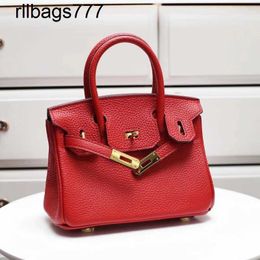 Genuine Leather Bk Family Handbag First Layer Lychee Pattern Bag 20cm Fashion Hand-held Messenger Bag Mini Buckle Women's Bag