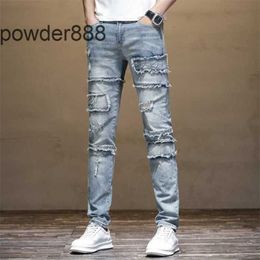 2024 New Straight Leg for Men Designer Hip Hop Fashion Mens Pants Jeans Top Quality Purple Motorcycle Cool Denim Pant K8AJ