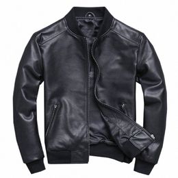 black Aviati Genuine Leather Bomber Jacket Men Pilot Sheepskin Real Leather Jacket coat short Slim busin jacket leather a7zn#