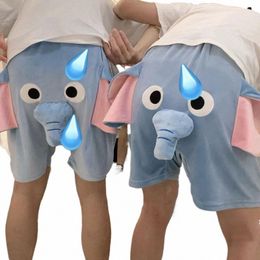 lounge Pyjama Shorts 3D Ears Trunk Carto Lovely Elephant Couple Pyjama Shorts Plush Sleepwear Elastic Waist Sleep Shot Pants B2m8#