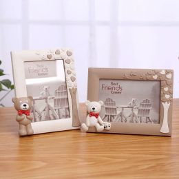 Frame Cute Bear Photo Frame Baby Growth Memorial Table Ornament Home Decoration New Year Gift 1 Piece Rectangle Plastic Picture Frame